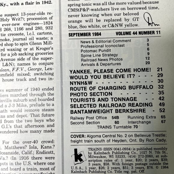 Trains Magazine of Railroading September 1984 u Tourist and Tonnage - Picture 3 of 6